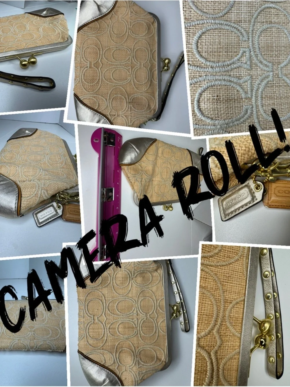 Coach Y2K Straw Frame C Gold Clutch Wristlet  Kisslock Bag